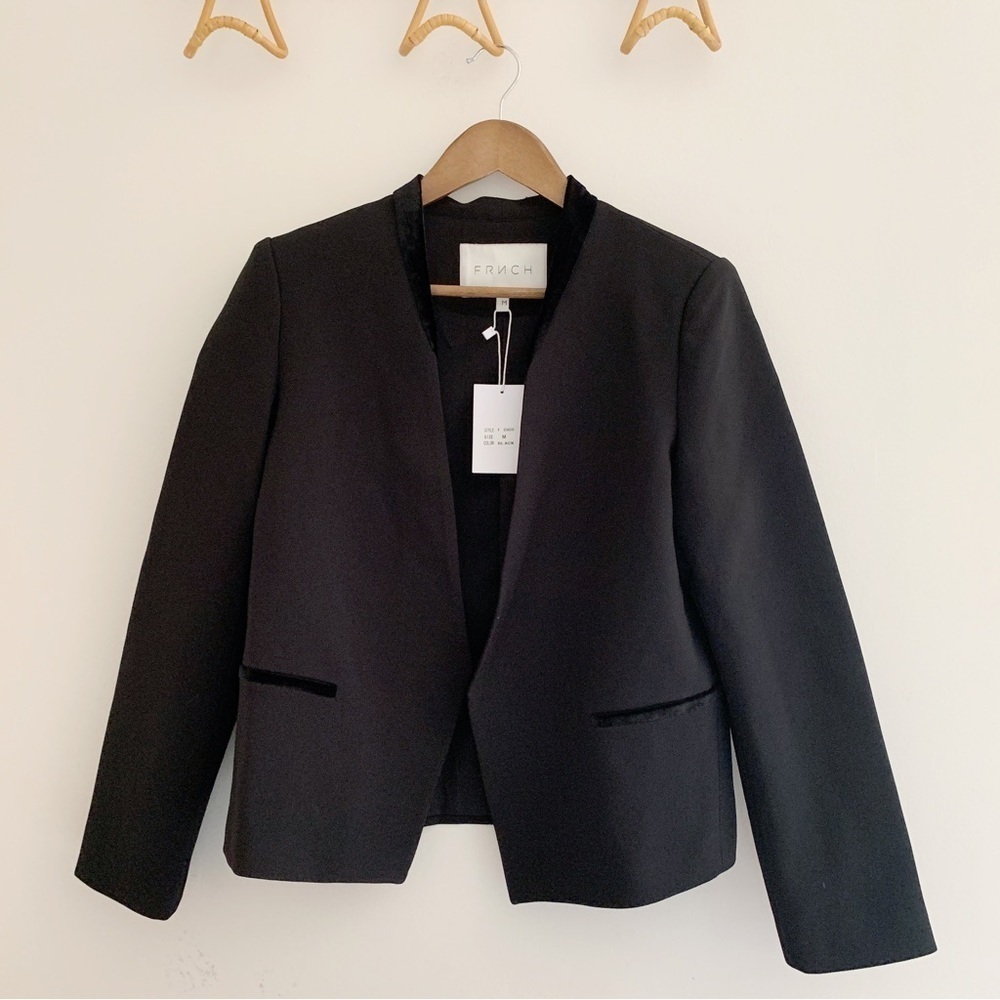 FRNCH Black Velvet Trim Blazer Jacket Medium NEW NWT